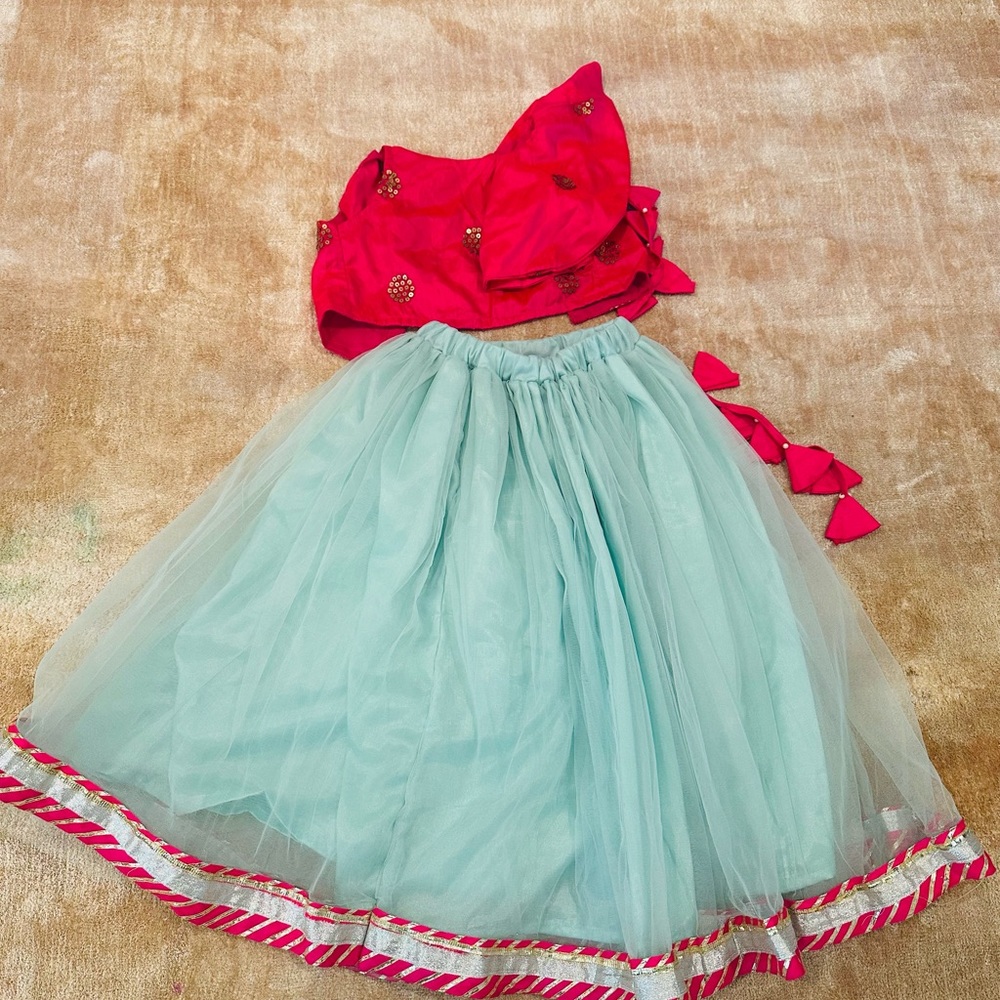 Beautiful light blue and pink lehenga. Almost new condition. Worn once. - Picture 2 of 2